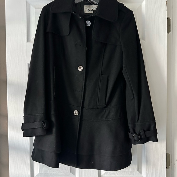 Guess Black Pea Coat Classic Tailored Design - Picture 1 of 4